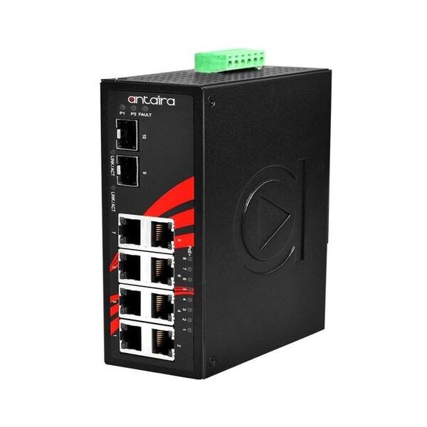 Antaira 10-Port Industrial PoE+ Unmanaged Ethernet Switch, w/8-10/100/1000Tx *2-100/1000 SFP Slot LNP-1002G-SFP-24-T - main